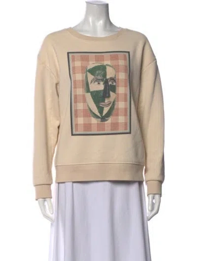 Pre-owned Caron Callahan Graphic Print Crew Neck Sweater In Neutrals