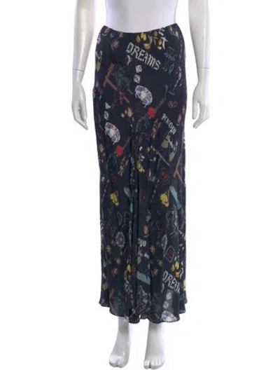 Pre-owned Caron Callahan Graphic Print Long Skirt In Blue