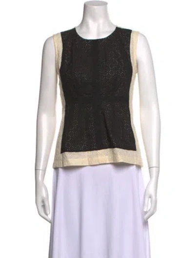 Pre-owned Caron Callahan Lace Pattern Crew Neck Top In Black