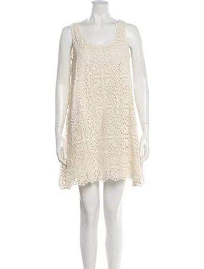 Pre-owned Caron Callahan Lace Pattern Mini Dress In Neutral