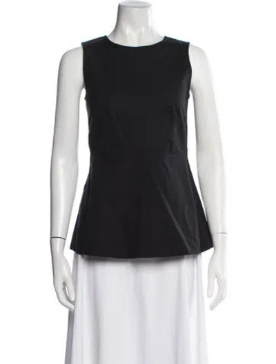 Pre-owned Caron Callahan Linen Crew Neck Top In Black