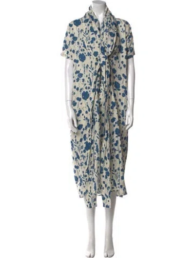 Pre-owned Caron Callahan Linen Long Dress In Multi