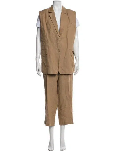 Pre-owned Caron Callahan Linen Pantsuit In Green