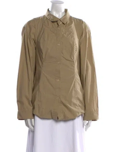 Pre-owned Caron Callahan Long Sleeve Button-up Top In Brown