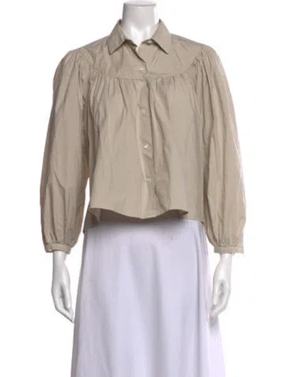 Pre-owned Caron Callahan Long Sleeve Button-up Top In Neutral