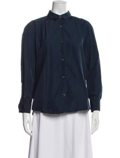 Pre-owned Caron Callahan Long Sleeve Button-up Top W/ Tags In Blue