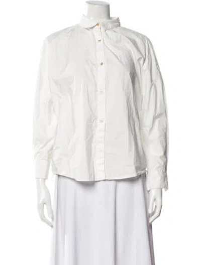 Pre-owned Caron Callahan Long Sleeve Button-up Top In White