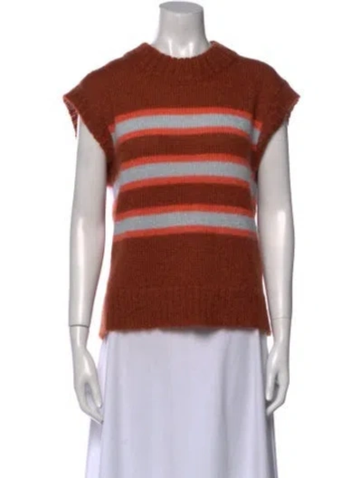 Pre-owned Caron Callahan Mohair Striped Sweater In Brown