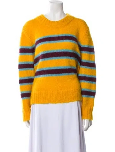 Pre-owned Caron Callahan Mohair Striped Sweater In Yellow