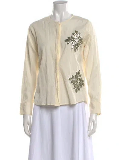 Pre-owned Caron Callahan Patterned Crew Neck Top In Neutral