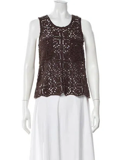 Pre-owned Caron Callahan Patterned Crew Neck Top In White