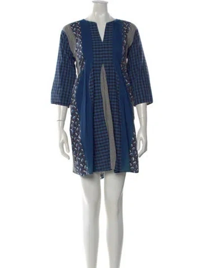 Pre-owned Caron Callahan Patterned Mini Dress In Blue