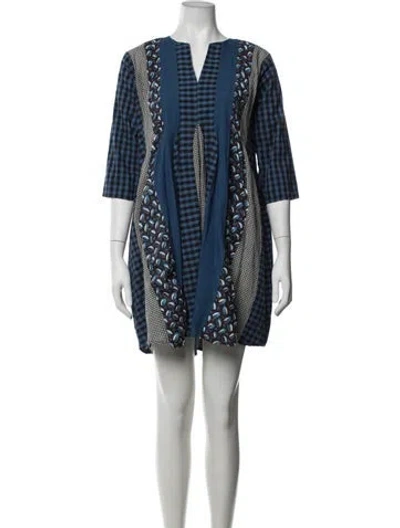 Pre-owned Caron Callahan Patterned Mini Dress In Blue