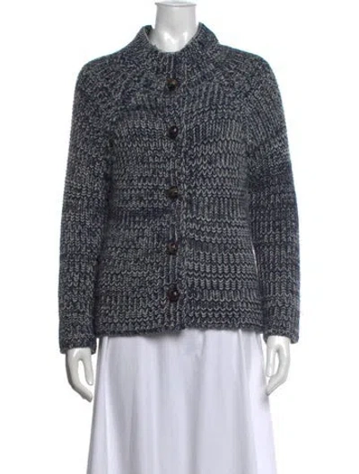 Pre-owned Caron Callahan Patterned Open Front Sweater In Blue