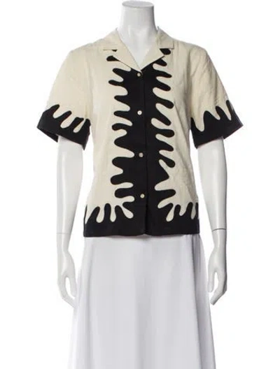 Pre-owned Caron Callahan Patterned Short Sleeve Button-up Top In Multi