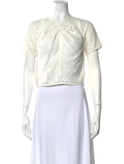 Pre-owned Caron Callahan Patterned Tie Neck Blouse In Neutral