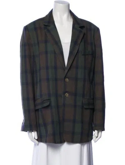 Pre-owned Caron Callahan Plaid Print Blazer In Green