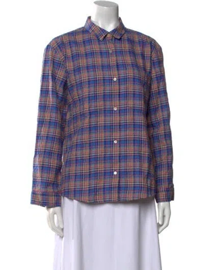 Pre-owned Caron Callahan Plaid Print Long Sleeve Button-up Top In Multi