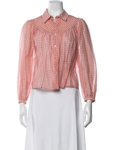 Pre-owned Caron Callahan Plaid Print Long Sleeve Button-up Top In Multicolor
