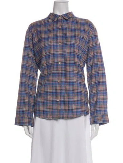 Pre-owned Caron Callahan Plaid Print Long Sleeve Button-up Top In Purple