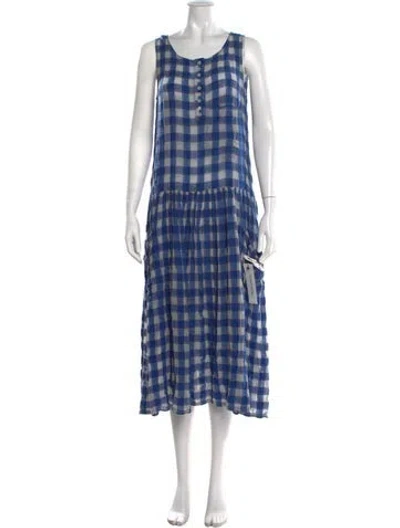 Pre-owned Caron Callahan Plaid Print Midi Length Dress In Blue