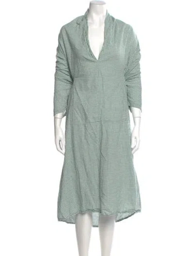 Pre-owned Caron Callahan Plaid Print Midi Length Dress In Green
