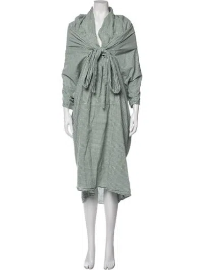Pre-owned Caron Callahan Plaid Print Midi Length Dress In Green