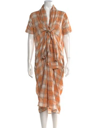 Pre-owned Caron Callahan Plaid Print Midi Length Dress In Multi