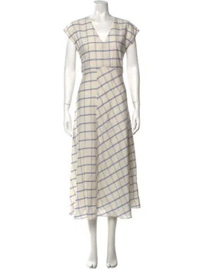 Pre-owned Caron Callahan Plaid Print Midi Length Dress In Neutrals