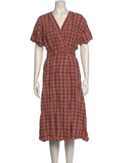 Pre-owned Caron Callahan Plaid Print Midi Length Dress In Pink
