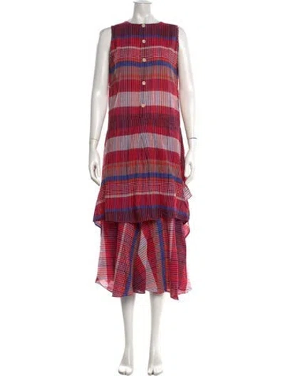 Pre-owned Caron Callahan Plaid Print Midi Length Dress In Pink