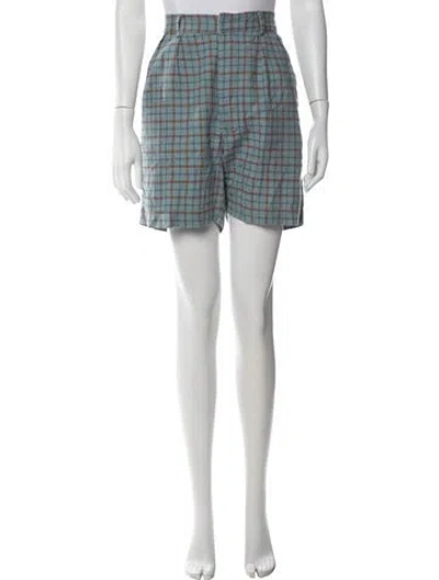 Pre-owned Caron Callahan Plaid Print Mini Shorts In Blue