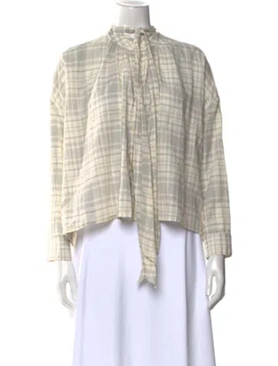 Pre-owned Caron Callahan Plaid Print Mock Neck Crop Top In Neutral