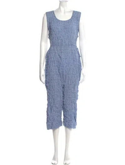 Pre-owned Caron Callahan Plaid Print Scoop Neck Jumpsuit In Blue