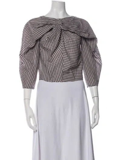 Pre-owned Caron Callahan Plaid Print Scoop Neck Top In Brown