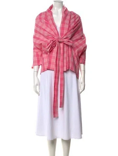 Pre-owned Caron Callahan Plaid Print Top In Pink