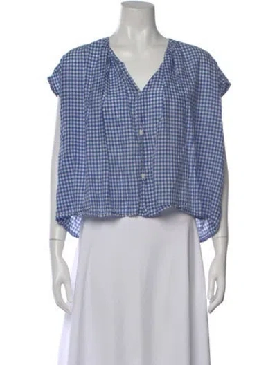 Pre-owned Caron Callahan Plaid Print V-neck Blouse In Multi