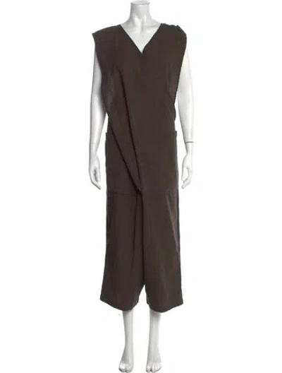 Pre-owned Caron Callahan Plaid Print V-neck Jumpsuit In Green