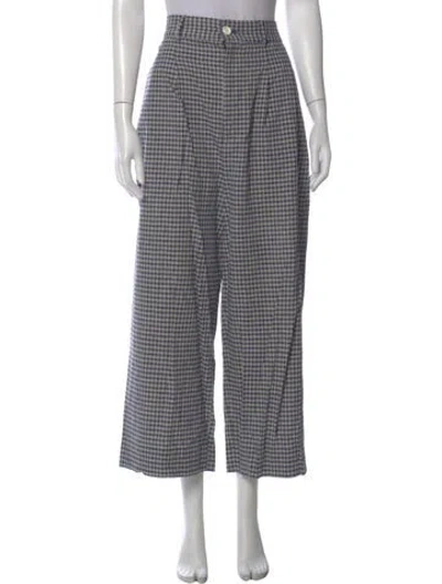 Pre-owned Caron Callahan Plaid Print Wide Leg Pants In Blue