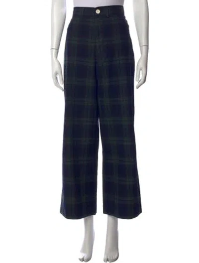 Pre-owned Caron Callahan Plaid Print Wide Leg Pants In Blue