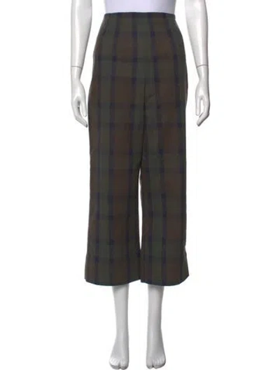 Pre-owned Caron Callahan Plaid Print Wide Leg Pants In Brown
