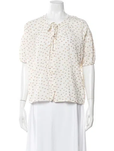 Pre-owned Caron Callahan Polka Dot Print Crew Neck Blouse In Neutral