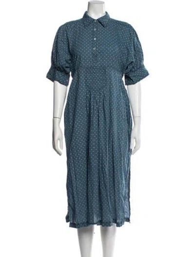 Pre-owned Caron Callahan Polka Dot Print Midi Length Dress In Blue