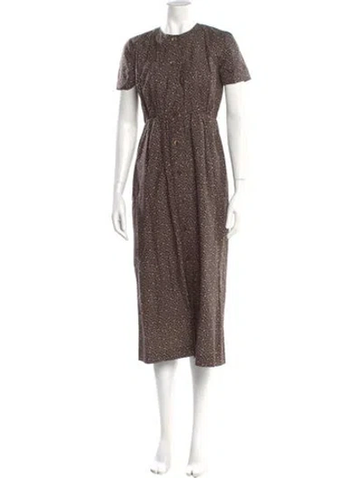 Pre-owned Caron Callahan Polka Dot Print Midi Length Dress In Brown