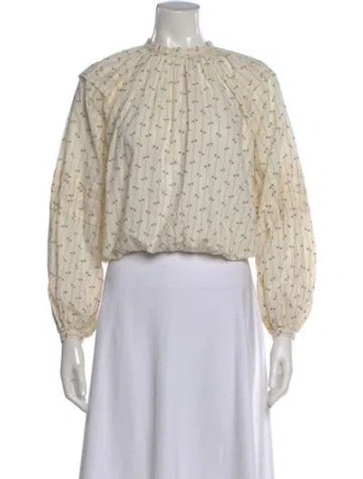 Pre-owned Caron Callahan Printed Long Sleeve Blouse