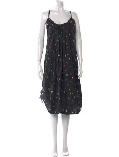 Pre-owned Caron Callahan Printed Midi Length Dress In Black