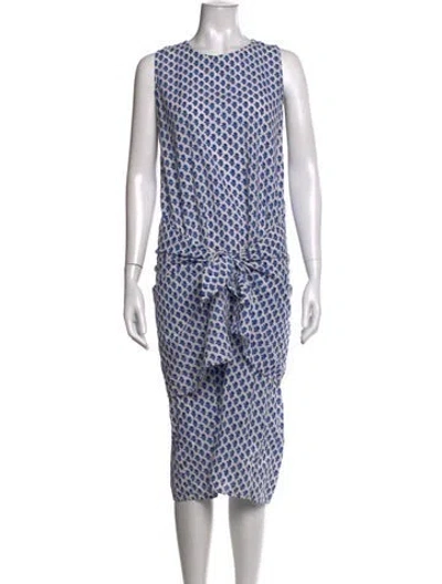 Pre-owned Caron Callahan Printed Midi Length Dress In Blue