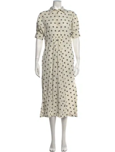 Pre-owned Caron Callahan Printed Midi Length Dress In Neutrals