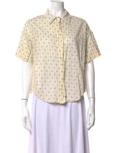 Pre-owned Caron Callahan Printed Short Sleeve Button-up Top In Neutrals