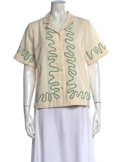 Pre-owned Caron Callahan Printed Short Sleeve Button-up Top In Neutrals